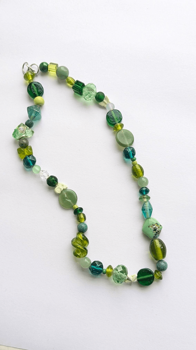 Green Reclaimed Glass Bead Necklace 